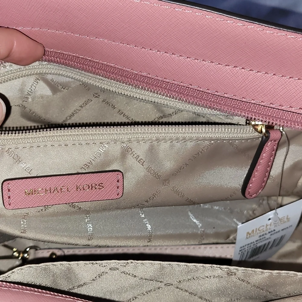 Michael Kors Selma Medium Colorblock Leather Satchel Crossbody Rose Multi NWT - Picture 7 of 16